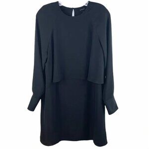 Who What Wear Black Long Sleeve Tiered Overlay Tunic Flowy Dress Sz S